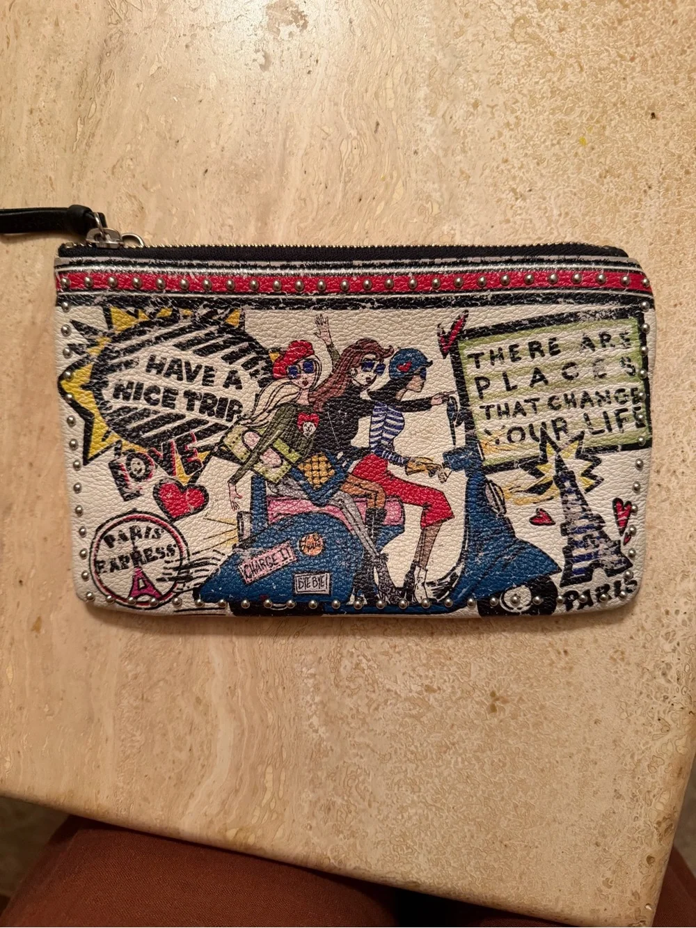 Brighton Printed Wristlet Wallet Makeup Bag - White/Blue
